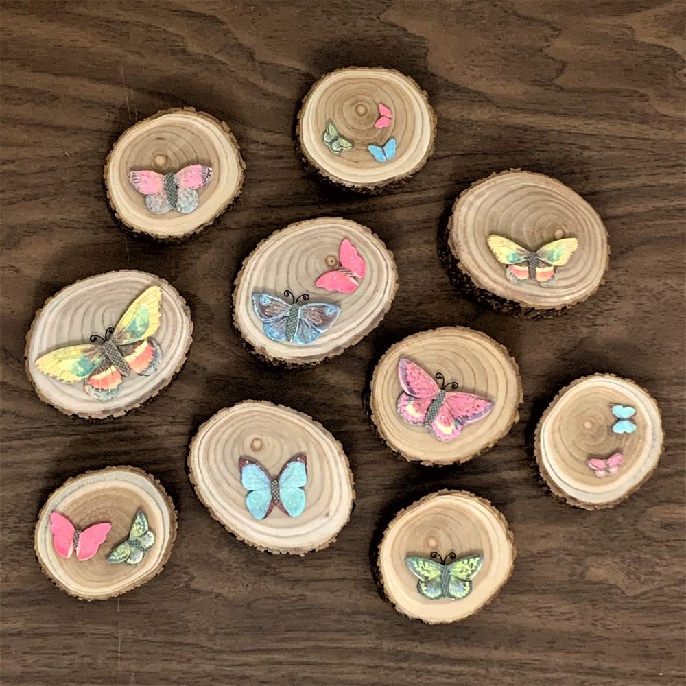 Butterfly Nursery Wall Art Decor Wood Slices, Girls Room, Sustainable, Coloful